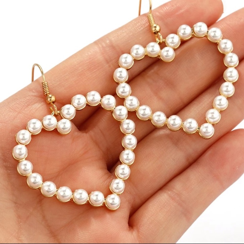 GOLD HEART PEARL DROP EARRINGS